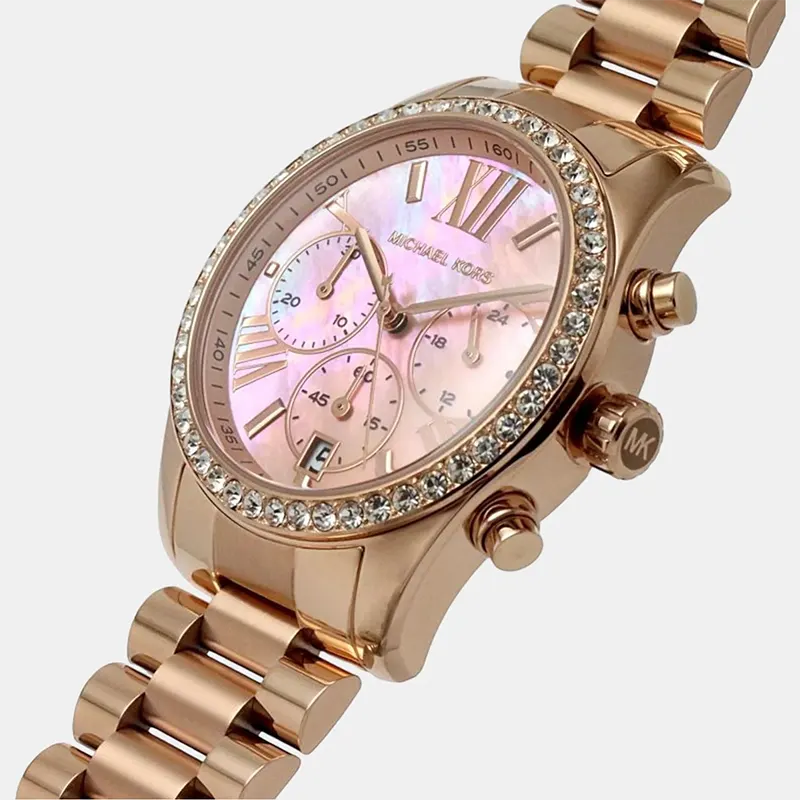 Michael Kors Lexington Chronograph  Pink Mother of Pearl Dial Ladies Watch- MK7242